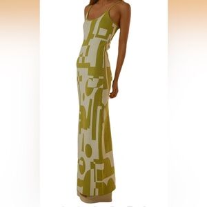 Never worn. Geometric Print Green & White Bodycon Maxi Dress